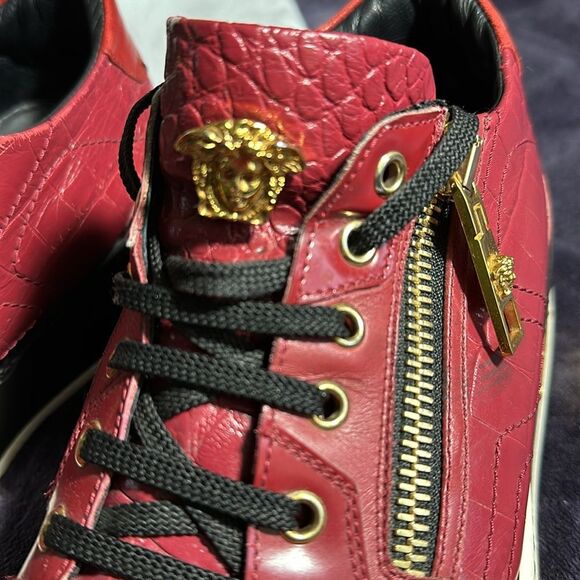 Versace Other - VERSACE Red Leather Low Trainers with Gold Medusa US Men’s Size 10 / EU…